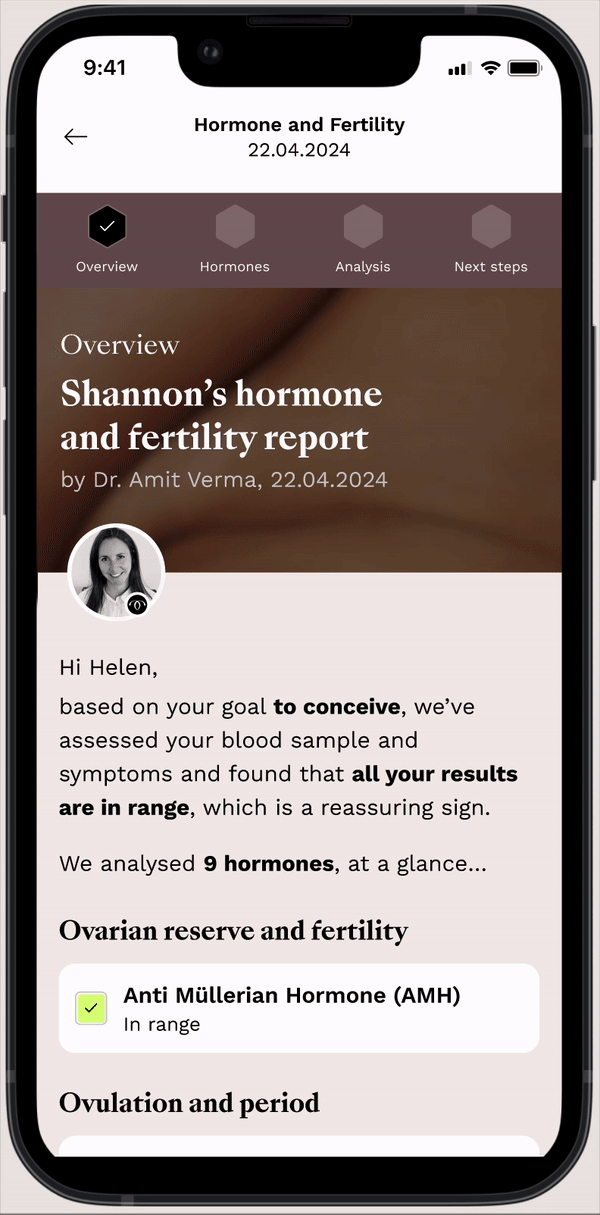 A GIF showing your Hertility report