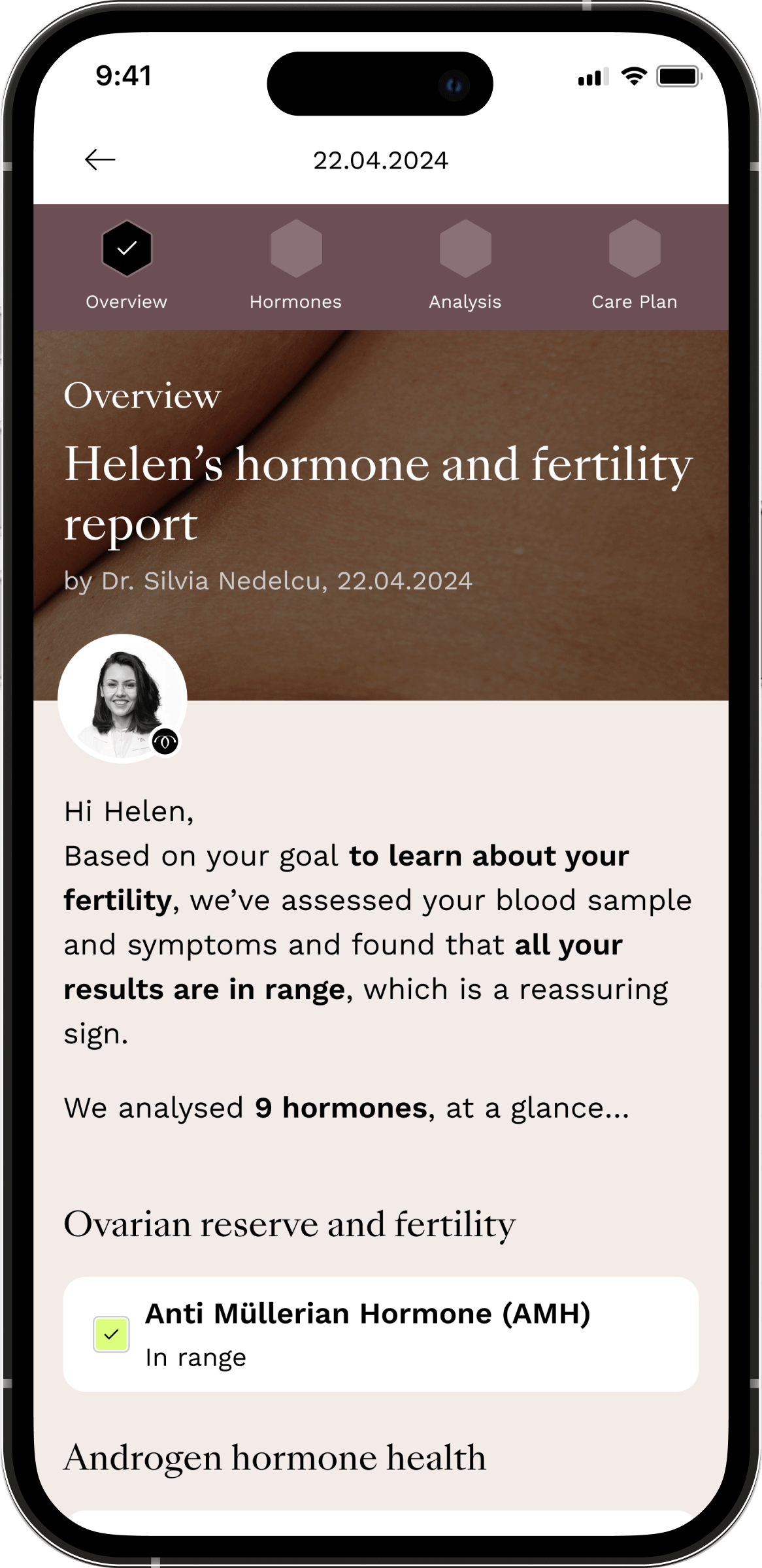 A GIF showing your Hertility report